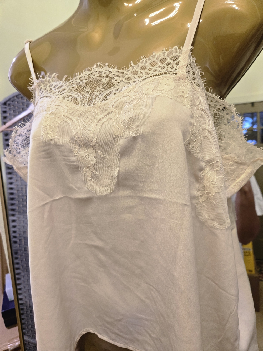 Lulus Ivory Satin Lace Trim Cami Tank Top Romantic Lingerie Style L